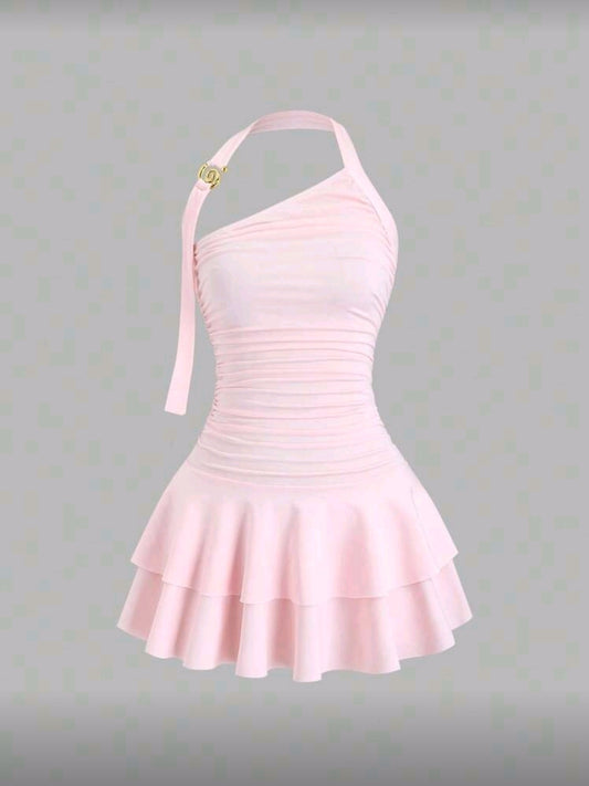 Pink Gold Ruffle Dress