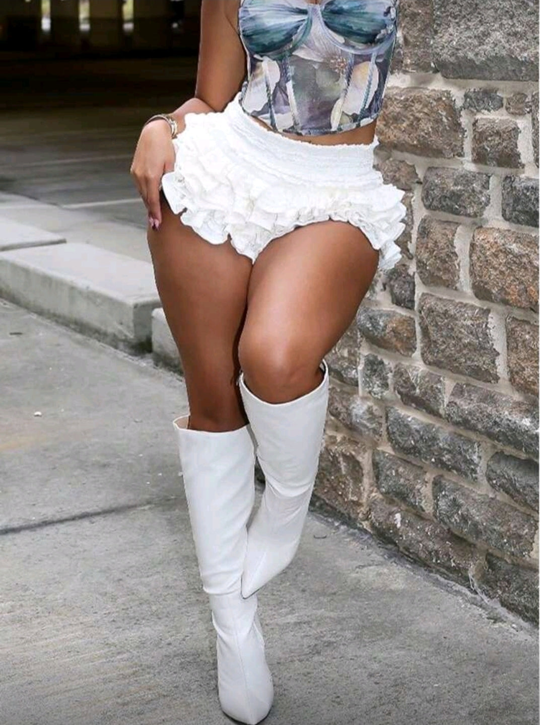 White Ruffle Shorts