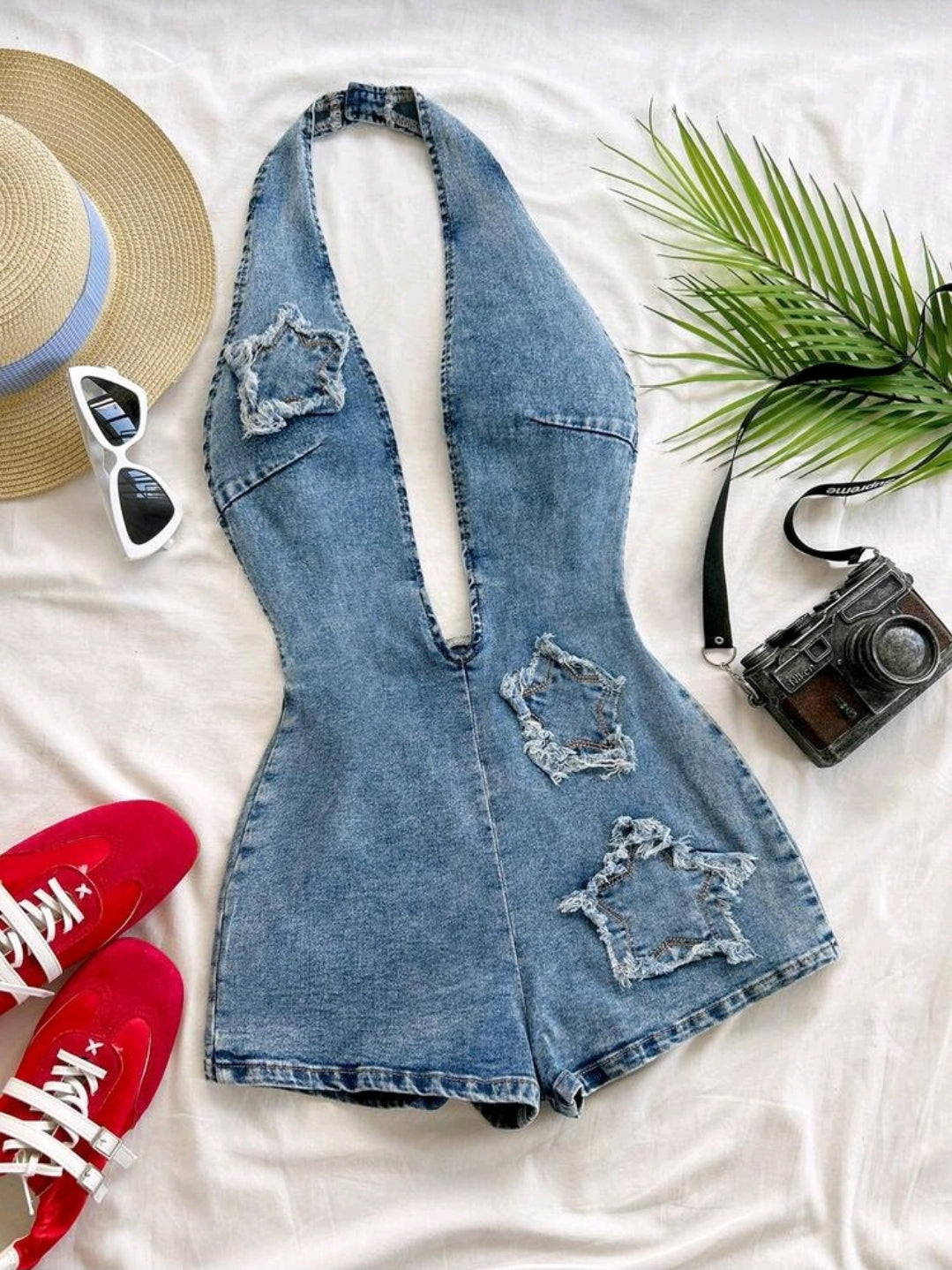Denim Star Romper