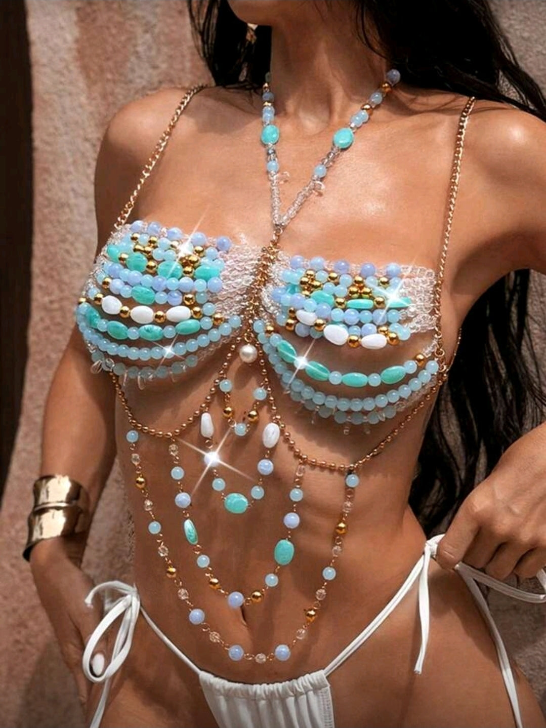 Blue Beaded Top