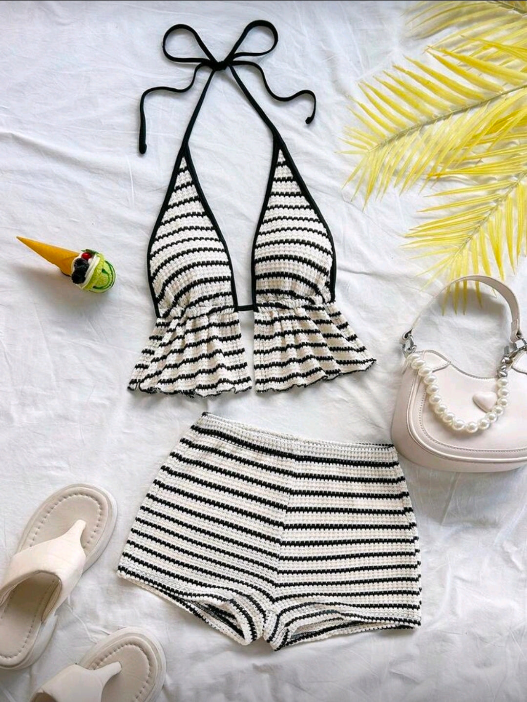 Stripe Crochet Two Piece Set