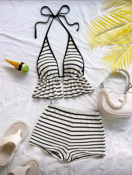 Stripe Crochet Two Piece Set