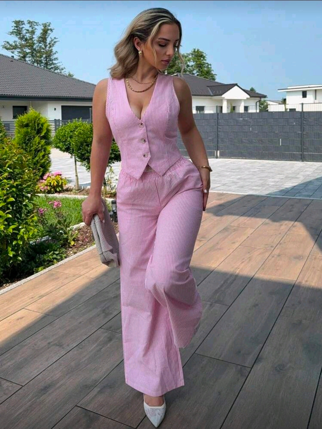 Pink Stripe Two Piece Set