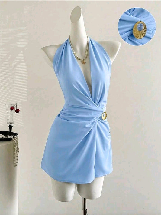 Blue Satin Romper