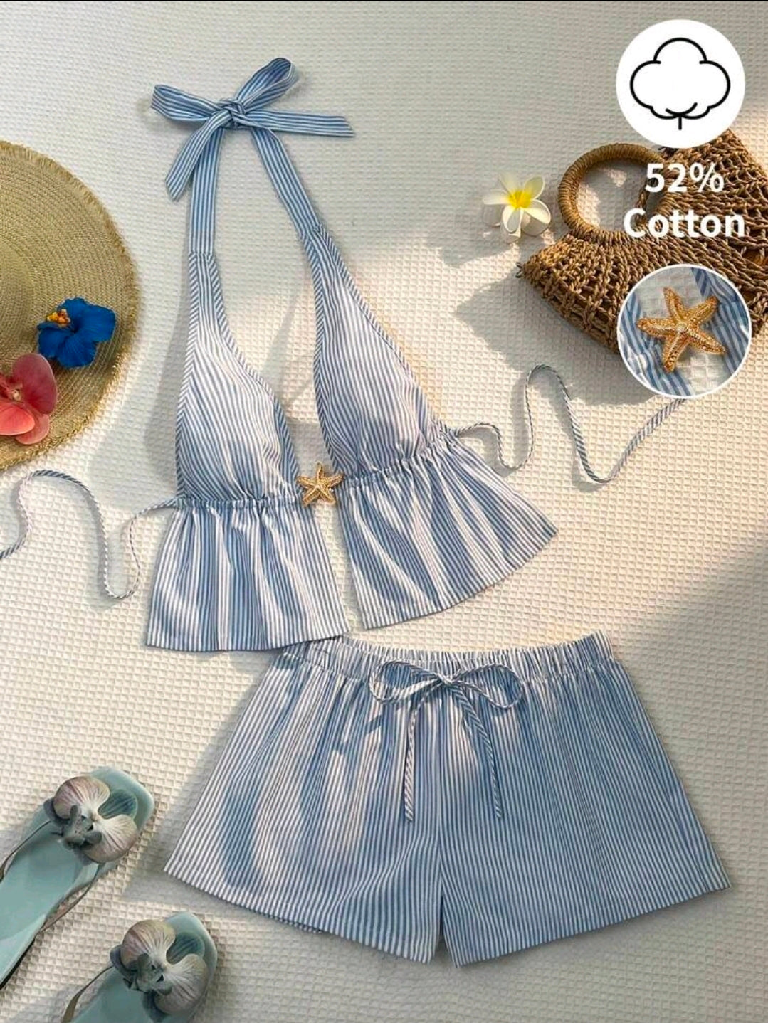 Blue Starfish Striped Two Piece