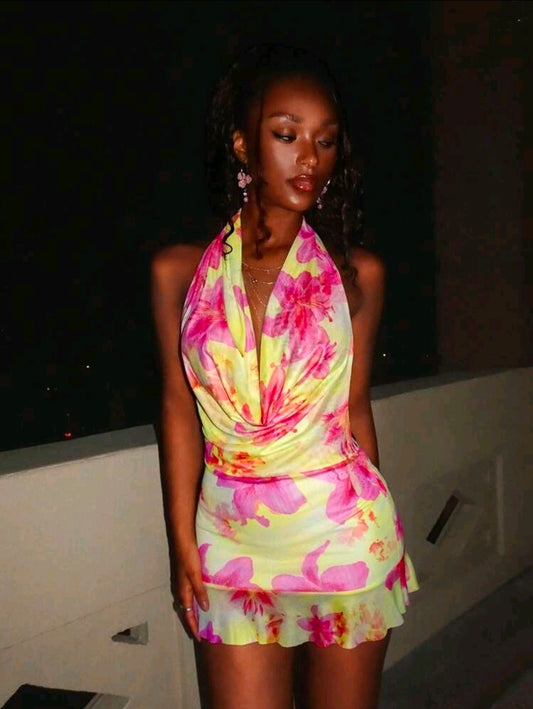 Cowl Floral Dress