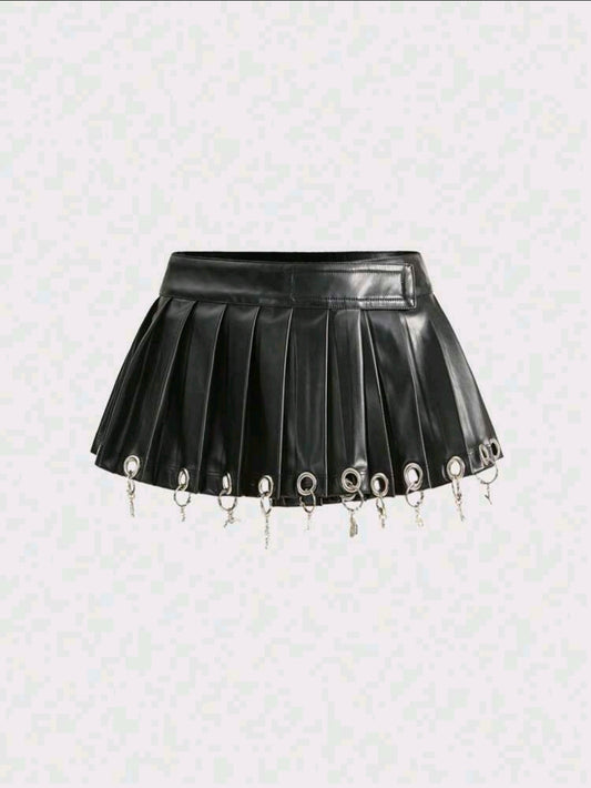 Silver Rings Leather Skirt
