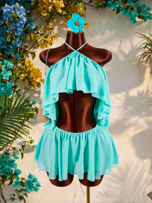 Teal Ruffle Two Piece