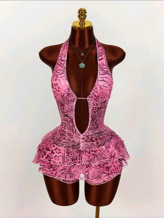 Pink Animal Print Romper