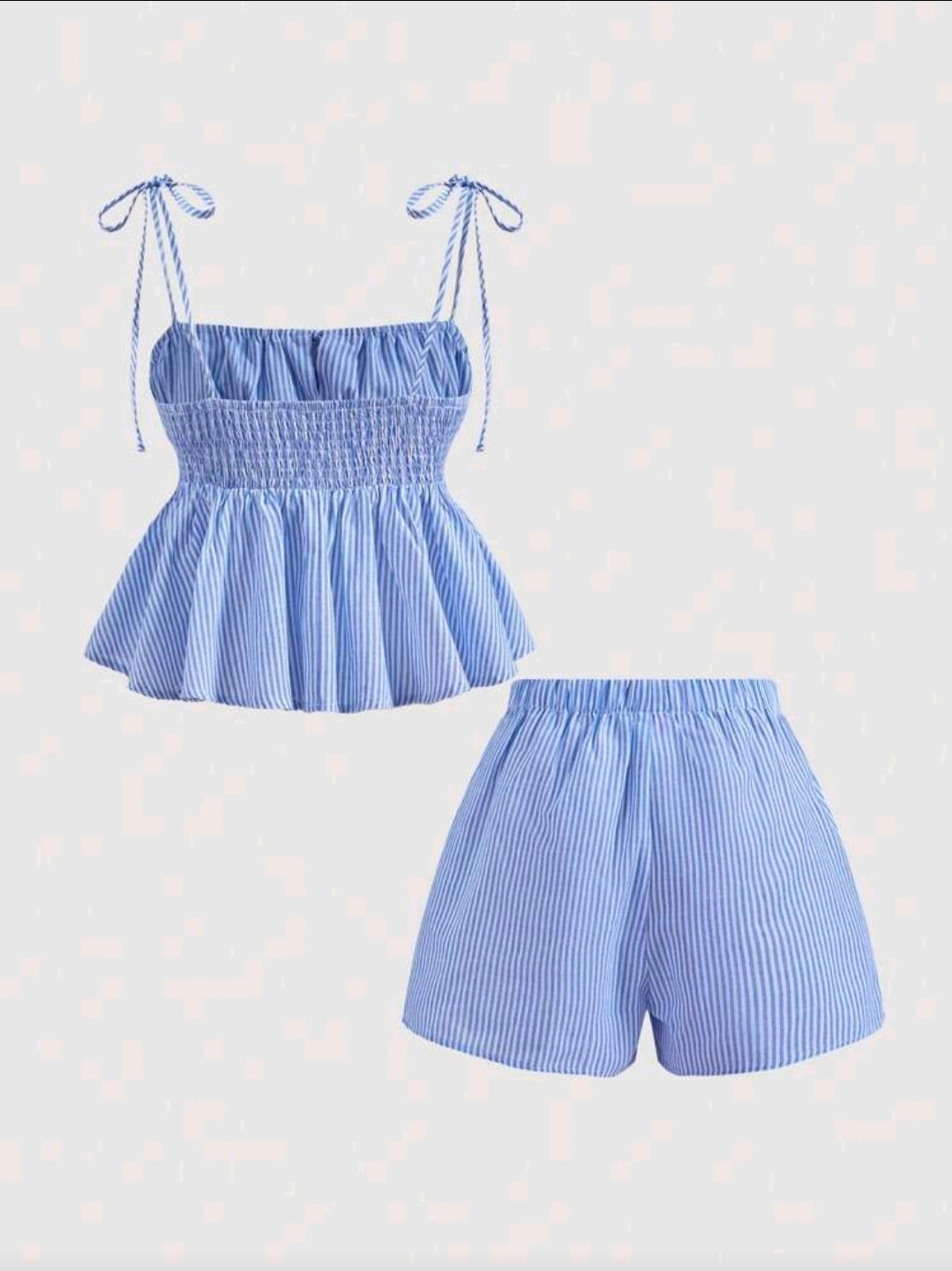 Striped Top & Shorts Two Piece Set - Blue